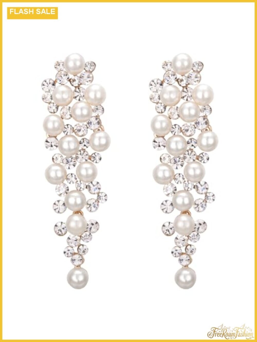 Simulated Pearl Chandelier Drop Dangle Earrings Austrian Crystal Wedding